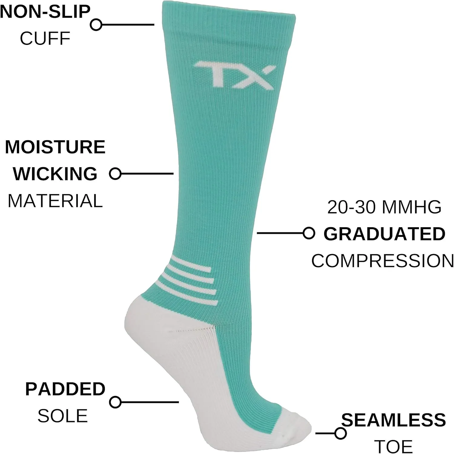 TX Compression Socks 20-30 mmHg Graduated Support – Moisture Wicking Material