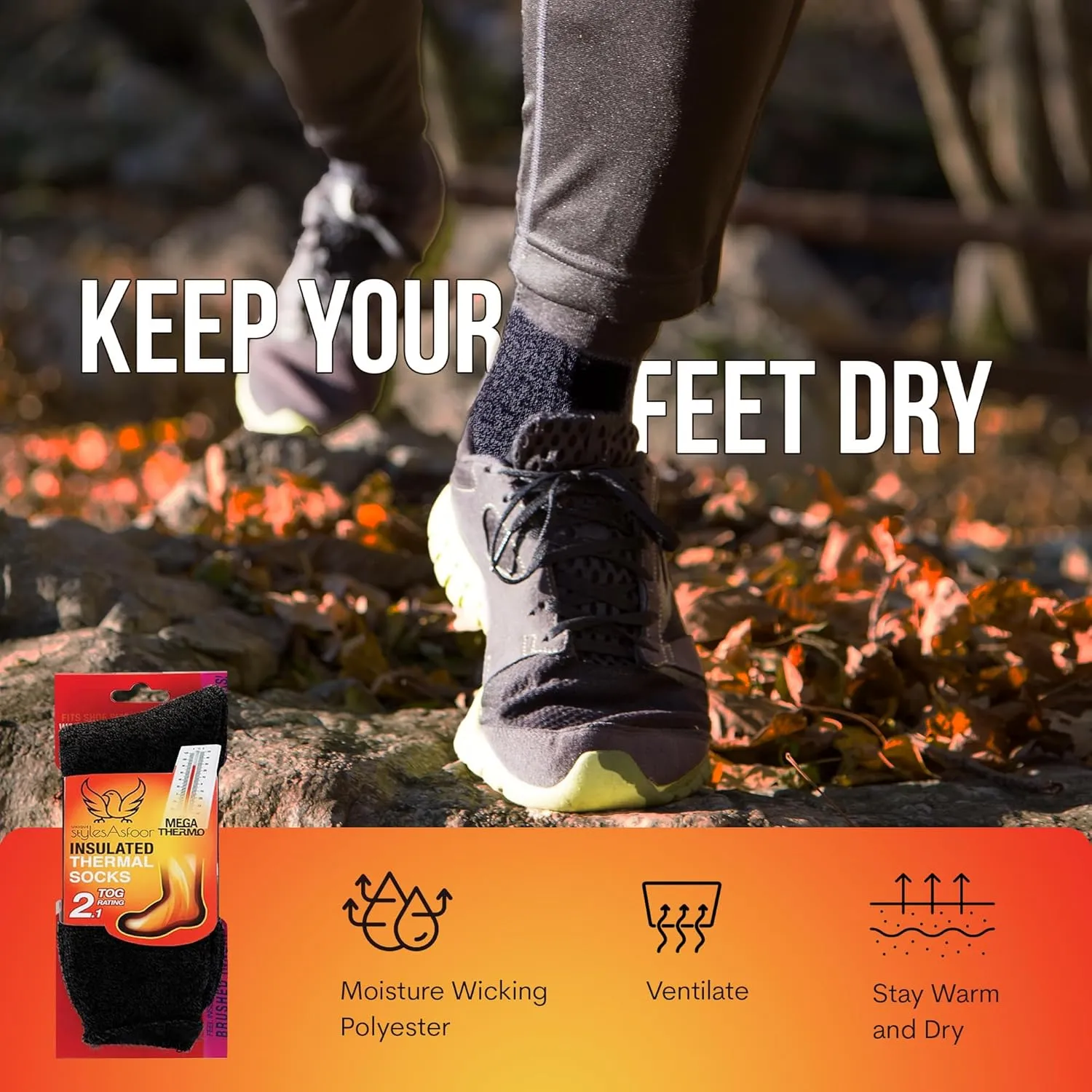 UNIQUE STYLES ASFOOR 3 Pack Thermal Heated Hiking Socks For Men, Thick Warm Winter Socks For Outdoors
