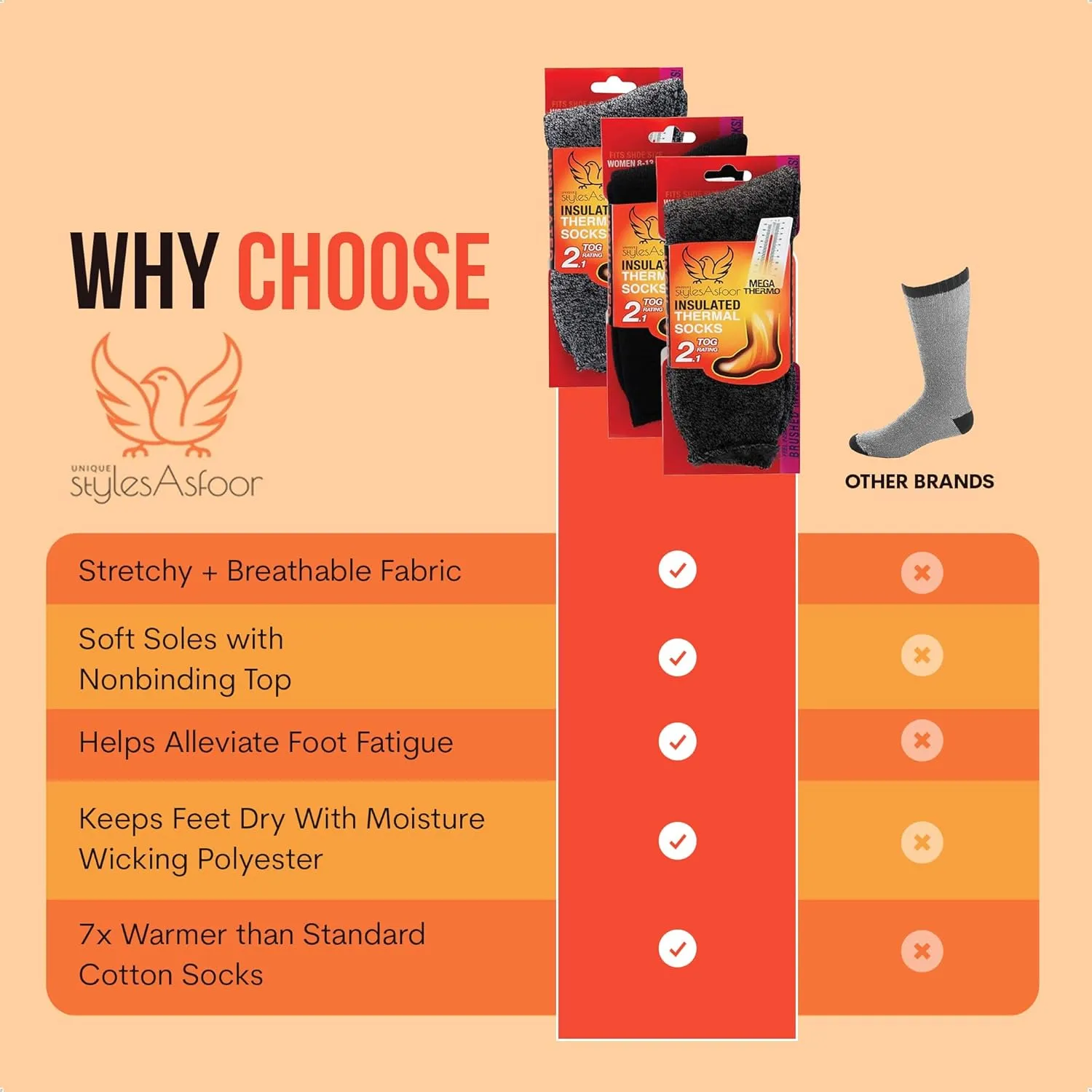 UNIQUE STYLES ASFOOR 3 Pack Thermal Heated Hiking Socks For Men, Thick Warm Winter Socks For Outdoors