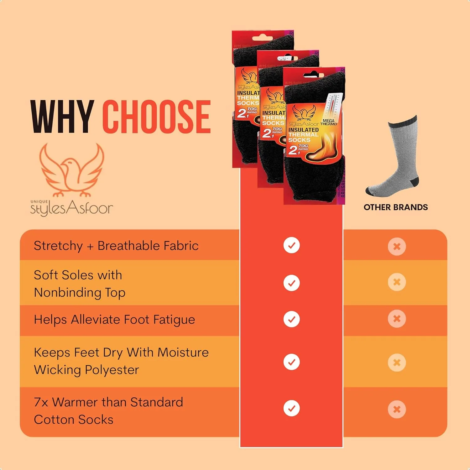 UNIQUE STYLES ASFOOR 3 Pack Thermal Heated Hiking Socks For Men, Thick Warm Winter Socks For Outdoors