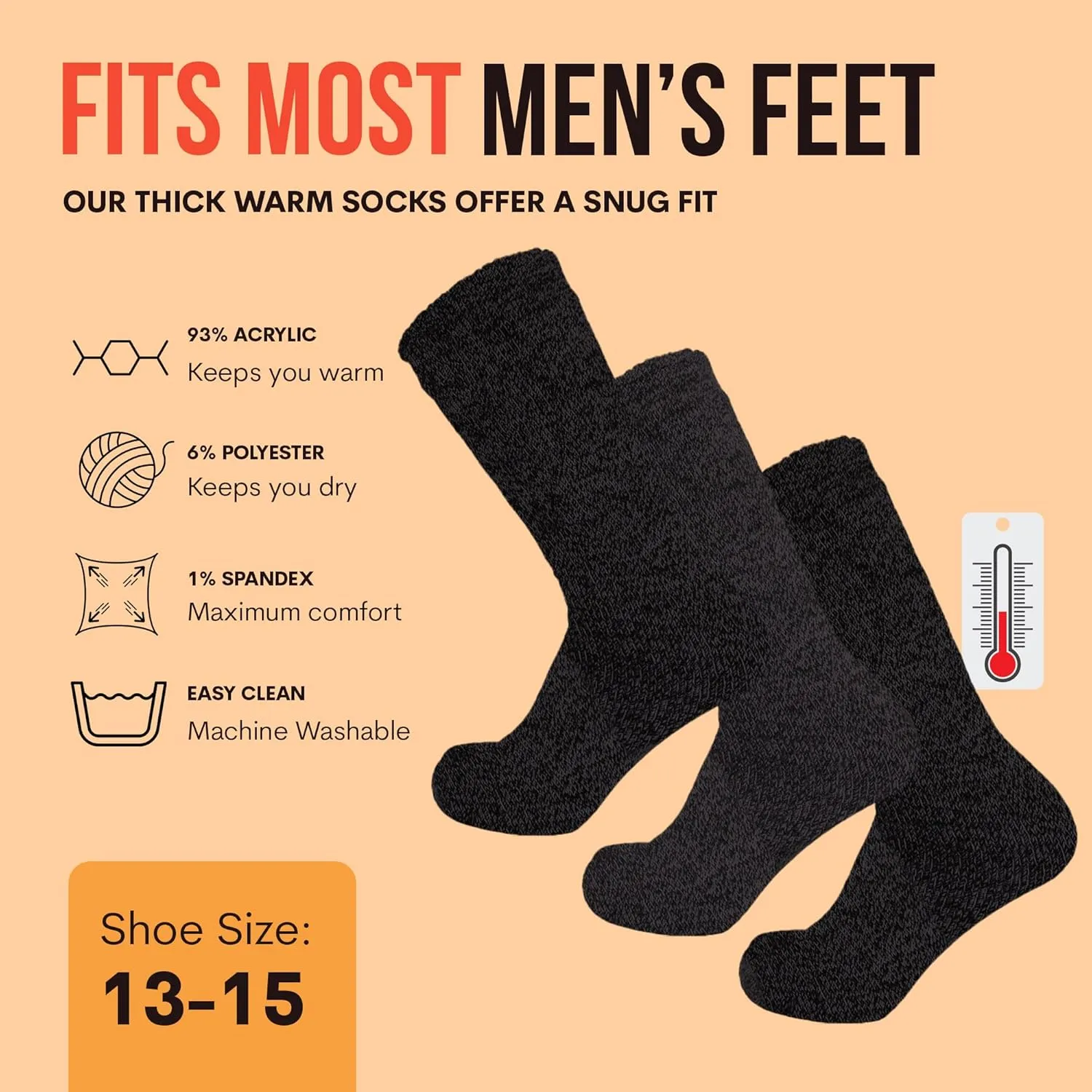 UNIQUE STYLES ASFOOR 3 Pack Thermal Heated Hiking Socks For Men, Thick Warm Winter Socks For Outdoors