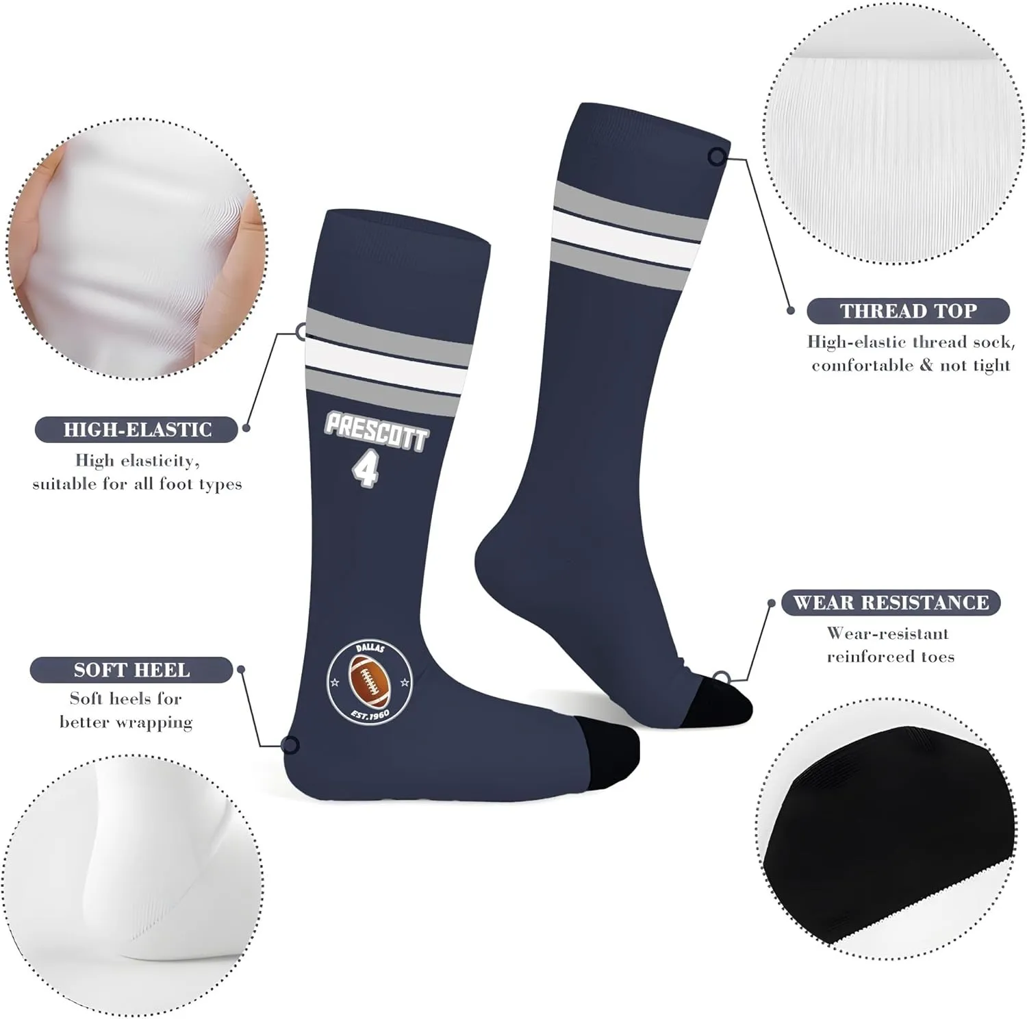 Unisex Mid-Calf Socks-Moisture-Wicking&Breathable,All-Day Comfort Home/Office/Daily 16.5in