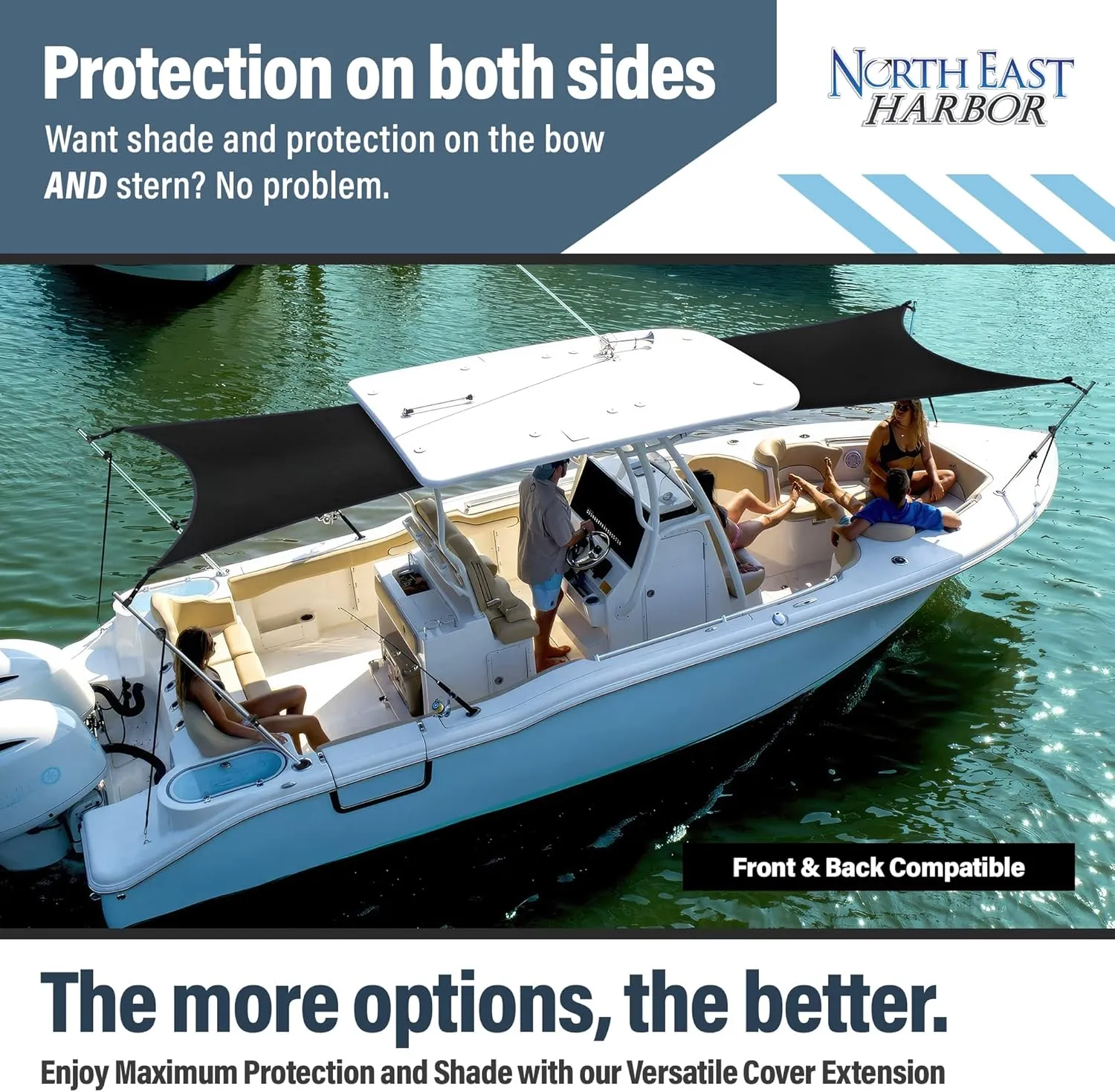 Universal T-Top Shade Extension Bimini Tops for Boats, Sun Shade Boat Canopy, Adjustable Telescopic Poles, Marine 900D Fadeproof Boat Cover, Includes Base Mounts, 67" L x 67" W, Mesh