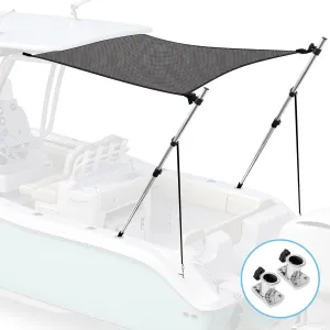 Universal T-Top Shade Extension Bimini Tops for Boats, Sun Shade Boat Canopy, Adjustable Telescopic Poles, Marine 900D Fadeproof Boat Cover, Includes Base Mounts, 67" L x 67" W, Mesh