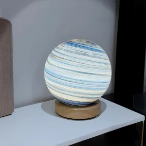 Uranus White Planet Night Light Glass Bedside with Wooden Base 3 Modes - Dimmable Swirl Planet Table Lamp for Bedroom Nightstand, Desk Lamp for Living Room, Office, Kids Room, Nursery