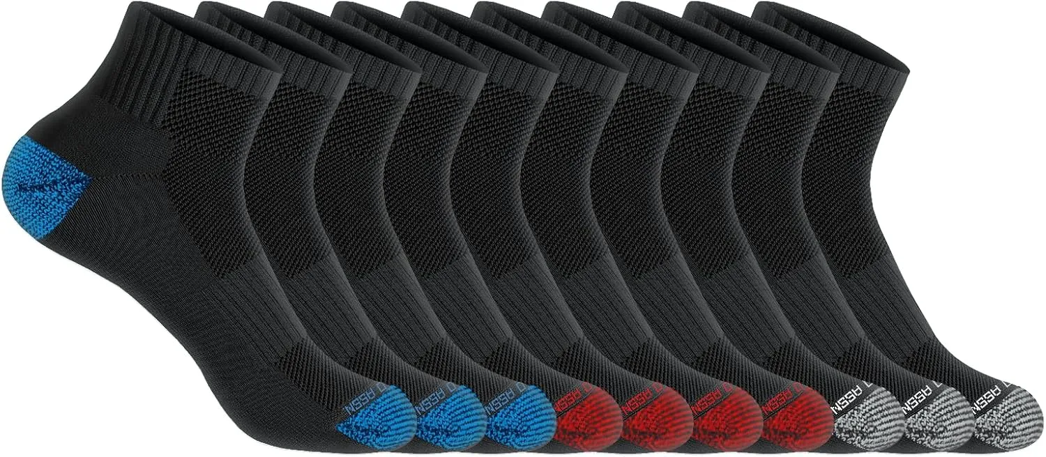 U.S. Polo Assn. 10 Pair Men’s QUARTER Length Casual Running Socks - Moisture Control & Breathable Soft Socks - Shoe Size 6-12, BLK 7646