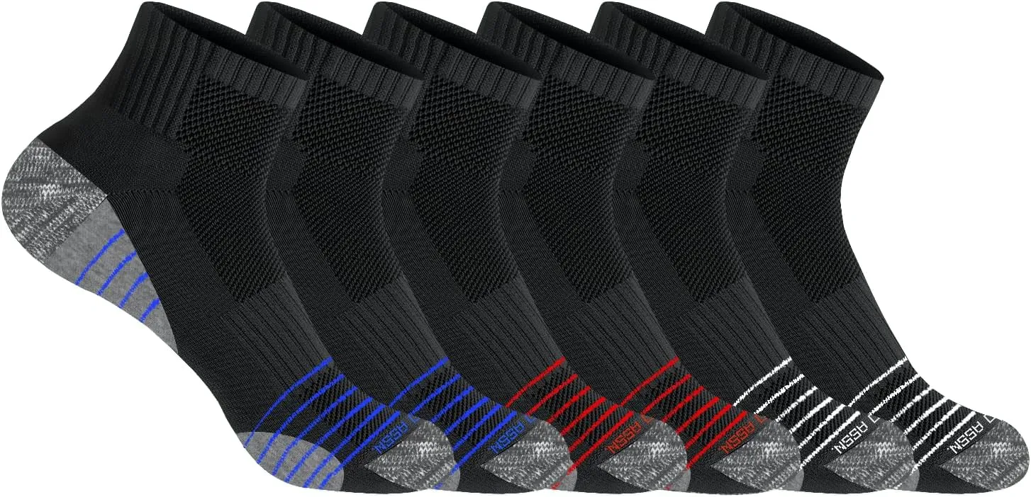 U.S. Polo Assn. 6 Pair Men's QUARTER Length Athletic Performance Socks - Ultra-Soft Moisture Control Running & Breathable Socks - Shoe Size 6-12, BLK 6336