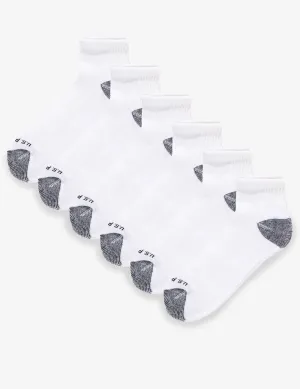 U.S. Polo Assn. 6 Pair Men's QUARTER Length Moisture Control Athletic Performance Socks CUSHION - Shoe Size 6-12, WHT 6245