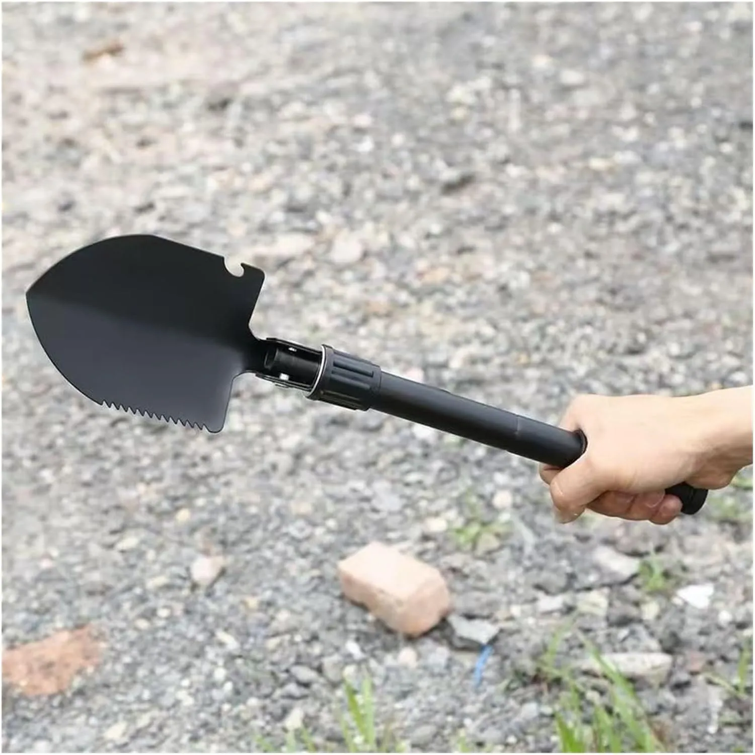 ﻿USA Folding Survival Shovel 1Pcs，W/Pick - Heavy Duty Carbon Steel Military Style Entrenching Tool for Off Road, Camping, Gardening, Beach, Digging Dirt, Sand, Mud & Snow(Black-B)