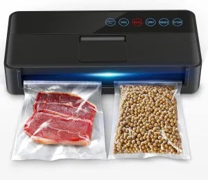 Vacuum Sealer Machine, Automatic Food for Preservation with sealers bags, Dry Moist Modes, Led Indicator Lights, Compact Design Full 95 Kpa (Black) , (V8111)