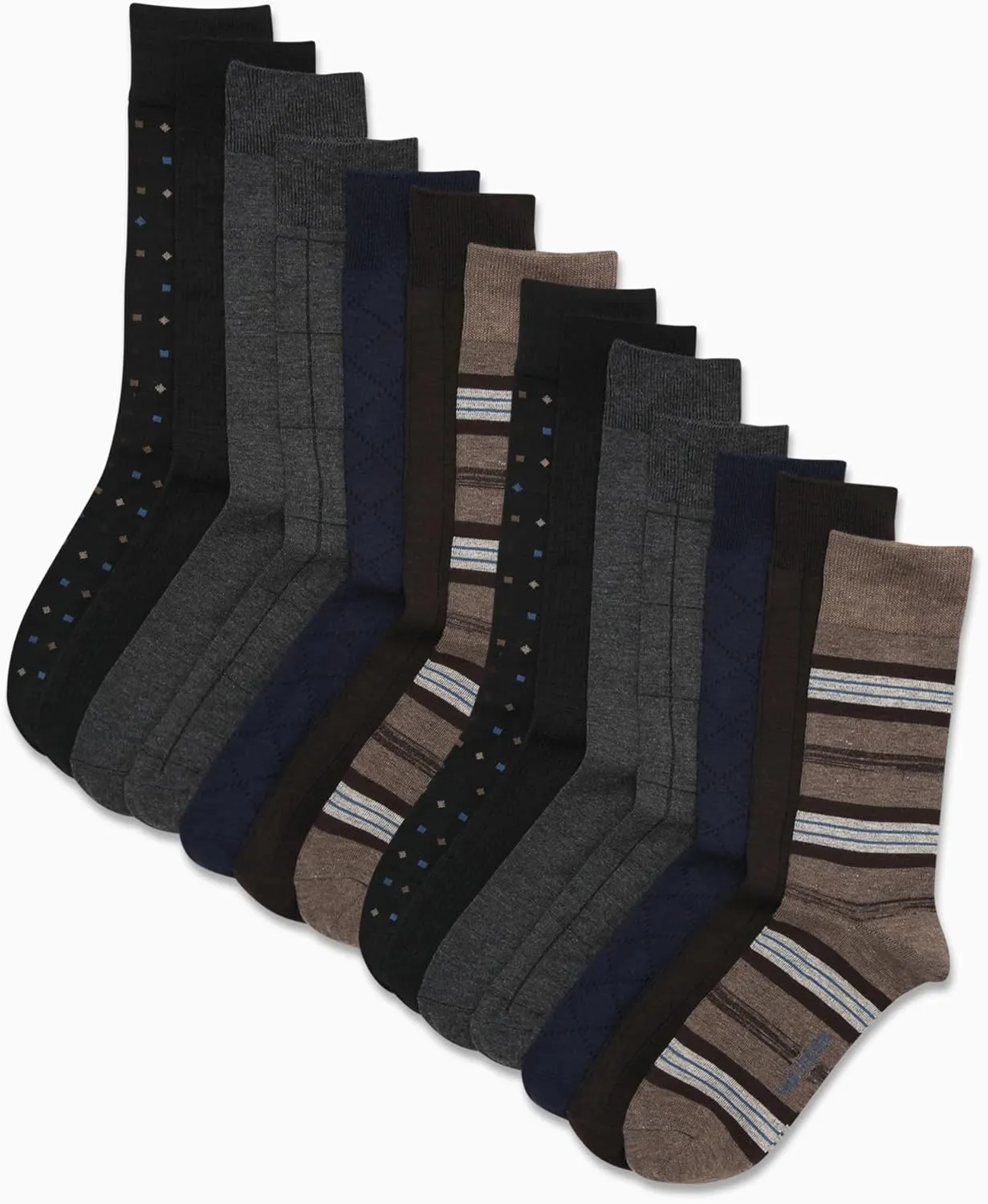 Van Heusen Mens Dress Socks - 14 Pack Soft Stretch Moisture Wicking Crew Socks for Men for Everyday Office Work Wear (6-12.5)