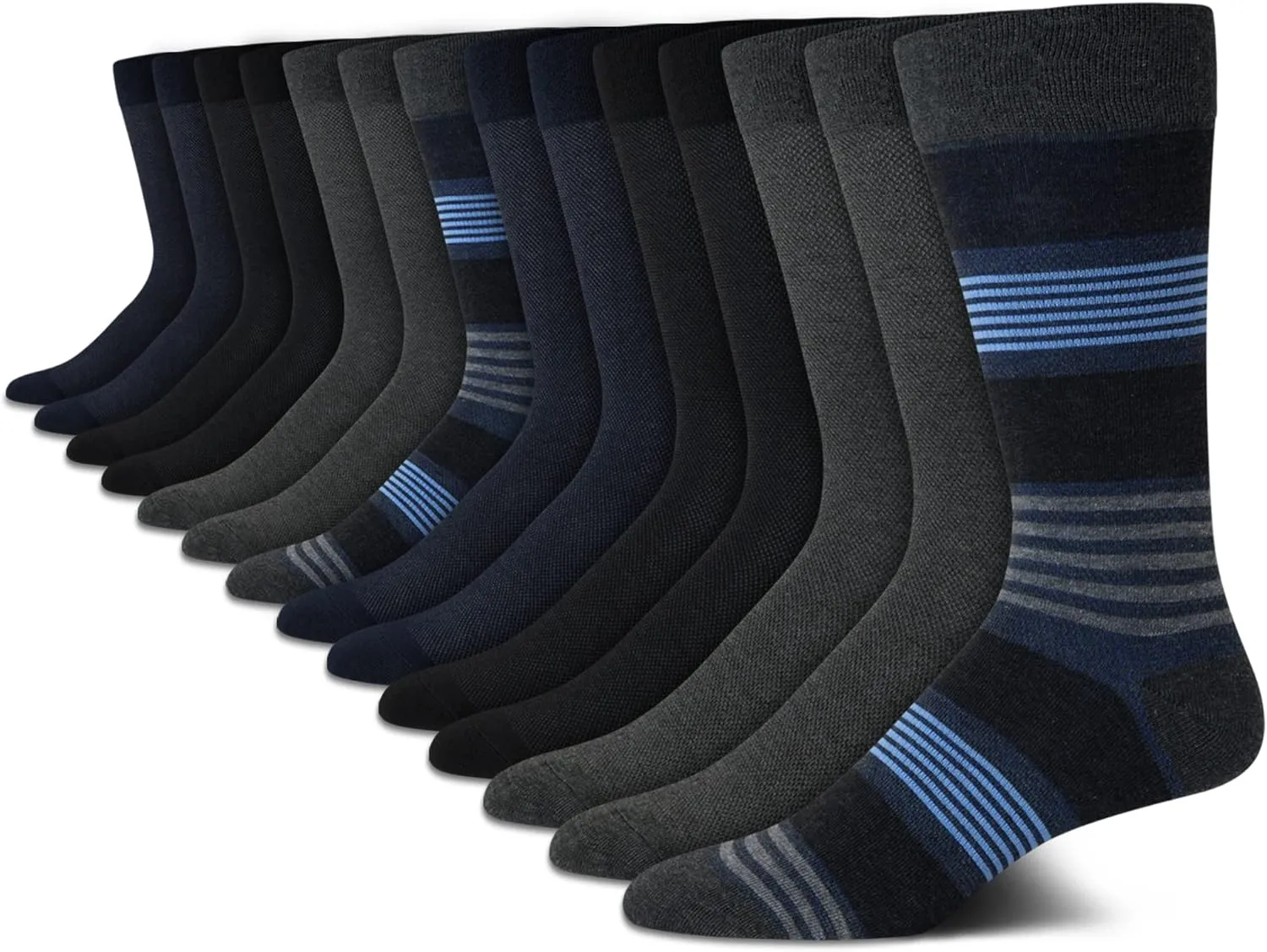Van Heusen Mens Dress Socks - 14 Pack Soft Stretch Moisture Wicking Crew Socks for Men for Everyday Office Work Wear (6-12.5)
