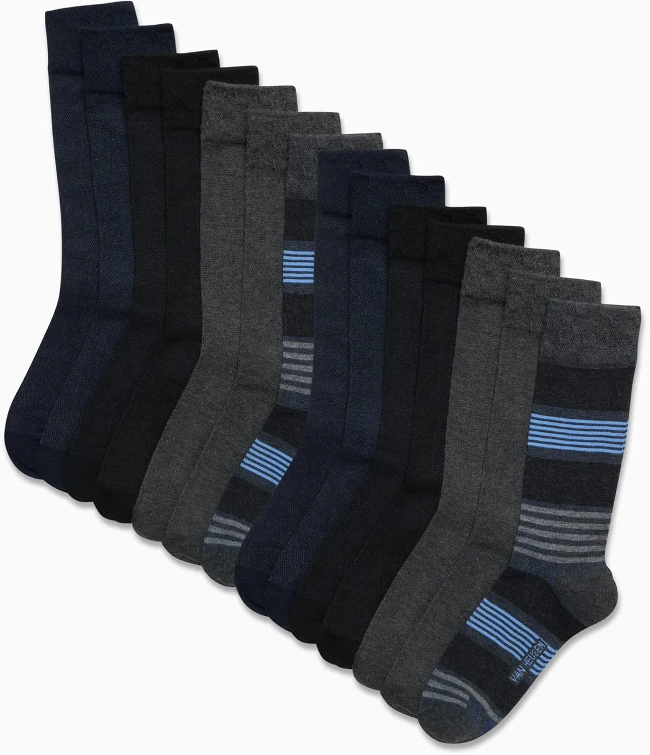 Van Heusen Mens Dress Socks - 14 Pack Soft Stretch Moisture Wicking Crew Socks for Men for Everyday Office Work Wear (6-12.5)