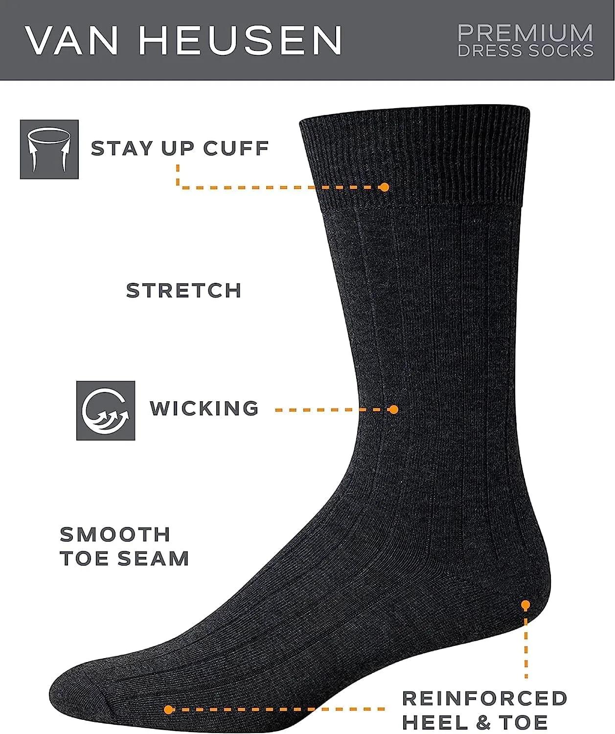 Van Heusen Mens Dress Socks - 14 Pack Soft Stretch Moisture Wicking Crew Socks for Men for Everyday Office Work Wear (6-12.5)
