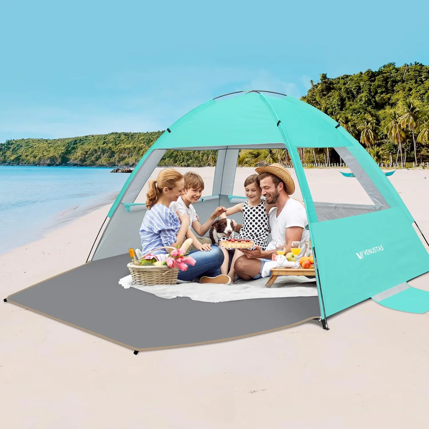 Venustas Beach Tent Sun Shelter for 3-10 Person, UPF 50  UV Protection Canopy, Lightweight and Easy Setup Cabana, Portable Beach Shade