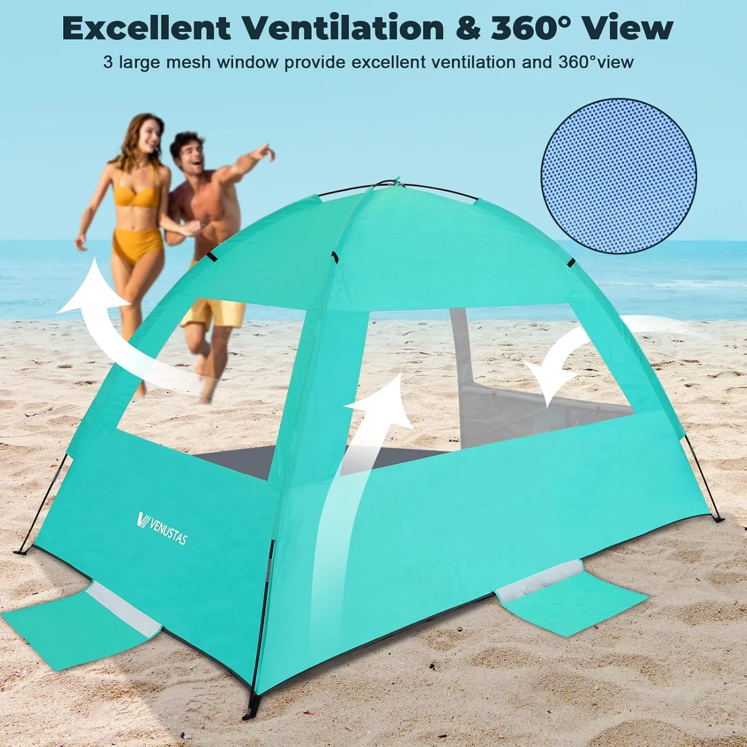 Venustas Beach Tent Sun Shelter for 3-10 Person, UPF 50  UV Protection Canopy, Lightweight and Easy Setup Cabana, Portable Beach Shade