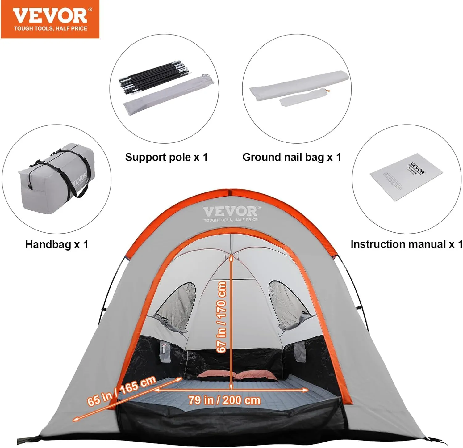VEVOR Pickup Truck Tent/SUV Tent for Camping, Waterproof PU2000mm Sleeping Truck Bed Tent, Pickup Tent Design for 2-3 Person, SUV Tent Design for 5-8 Person