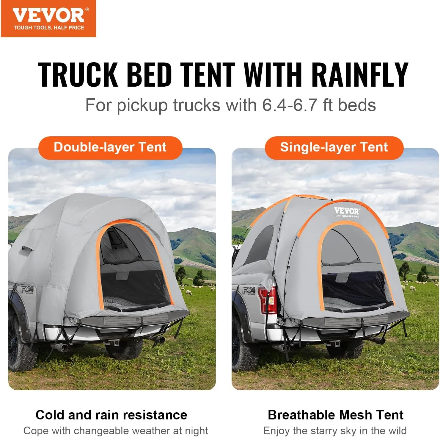 VEVOR Pickup Truck Tent/SUV Tent for Camping, Waterproof PU2000mm Sleeping Truck Bed Tent, Pickup Tent Design for 2-3 Person, SUV Tent Design for 5-8 Person