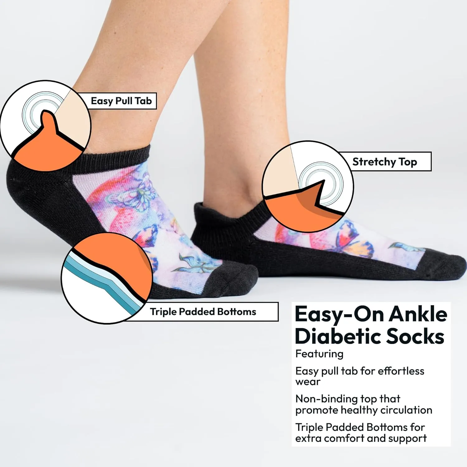 Viasox Diabetic Ankle Socks for Women & Men 3 Pack, Low Cut Non Binding, Seamless Neuropathy Socks