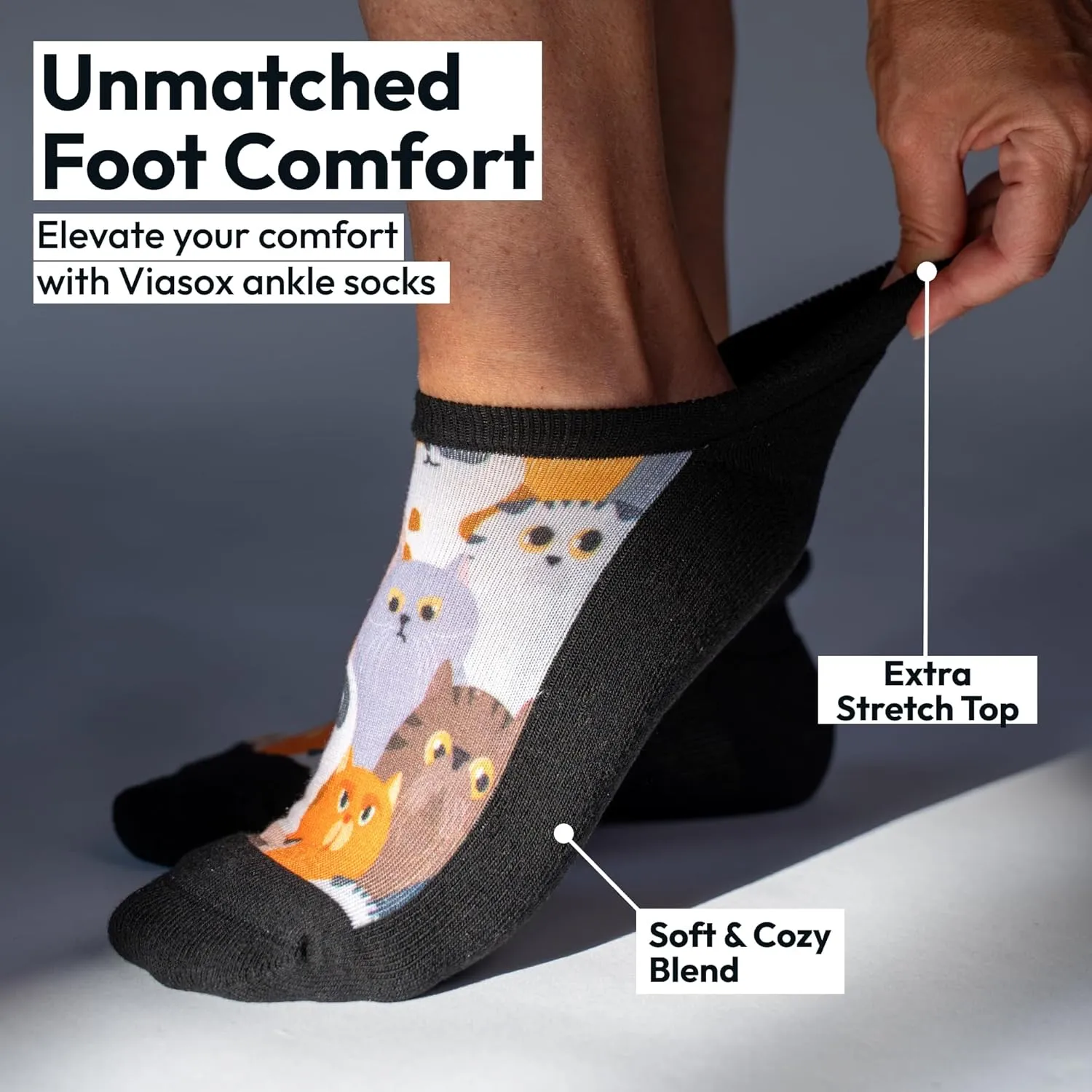 Viasox Diabetic Ankle Socks for Women & Men 3 Pack, Low Cut Non Binding, Seamless Neuropathy Socks