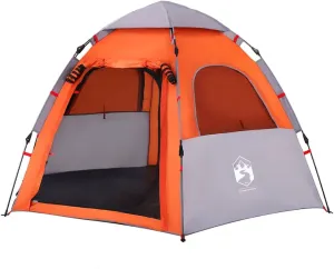 vidaXL Camping Tent Cabin 4-Person, Garden Shelter, Portable Canopy for Outdoor Patio Hiking, Foldable Mesh Tent, Gray and Orange Quick Release