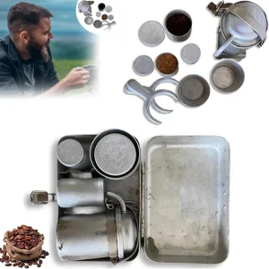 Vintage Camping Coffee Kit – Portable Espresso and Pour Over Set, Mini Travel Coffee Maker for Outdoor Adventures, Hiking and Gifts for Coffee Lovers (Collectible Retro Design)