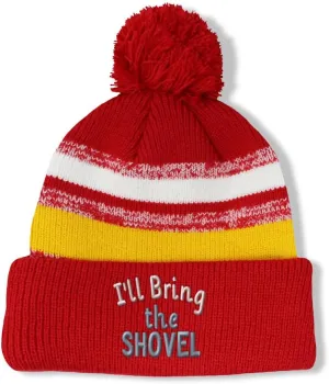 Vintage Pom Pom Beanie I'll Bring The Shovel Skull Cap Hat for Men & Women Winter Hats Acrylic 1 Size