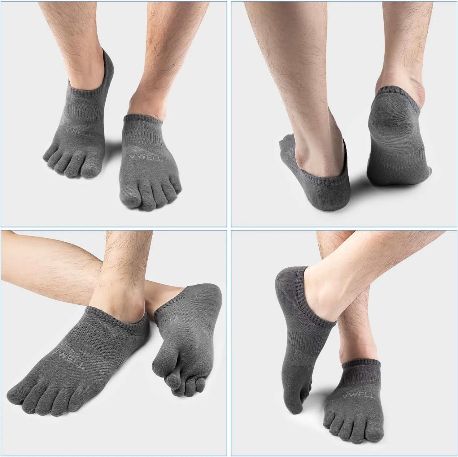 VWELL No Show Toe Socks for Men Women COOLMAX Five Finger Socks Athletic Running Ankle Low Cut 5 Toe Socks (3Pairs)