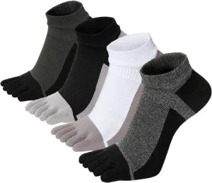 VWELL Toe Socks for Men Women Ankle Cotton Five Fingers Socks Low Cut Athletic Running Socks 4 Pairs Size 8-11