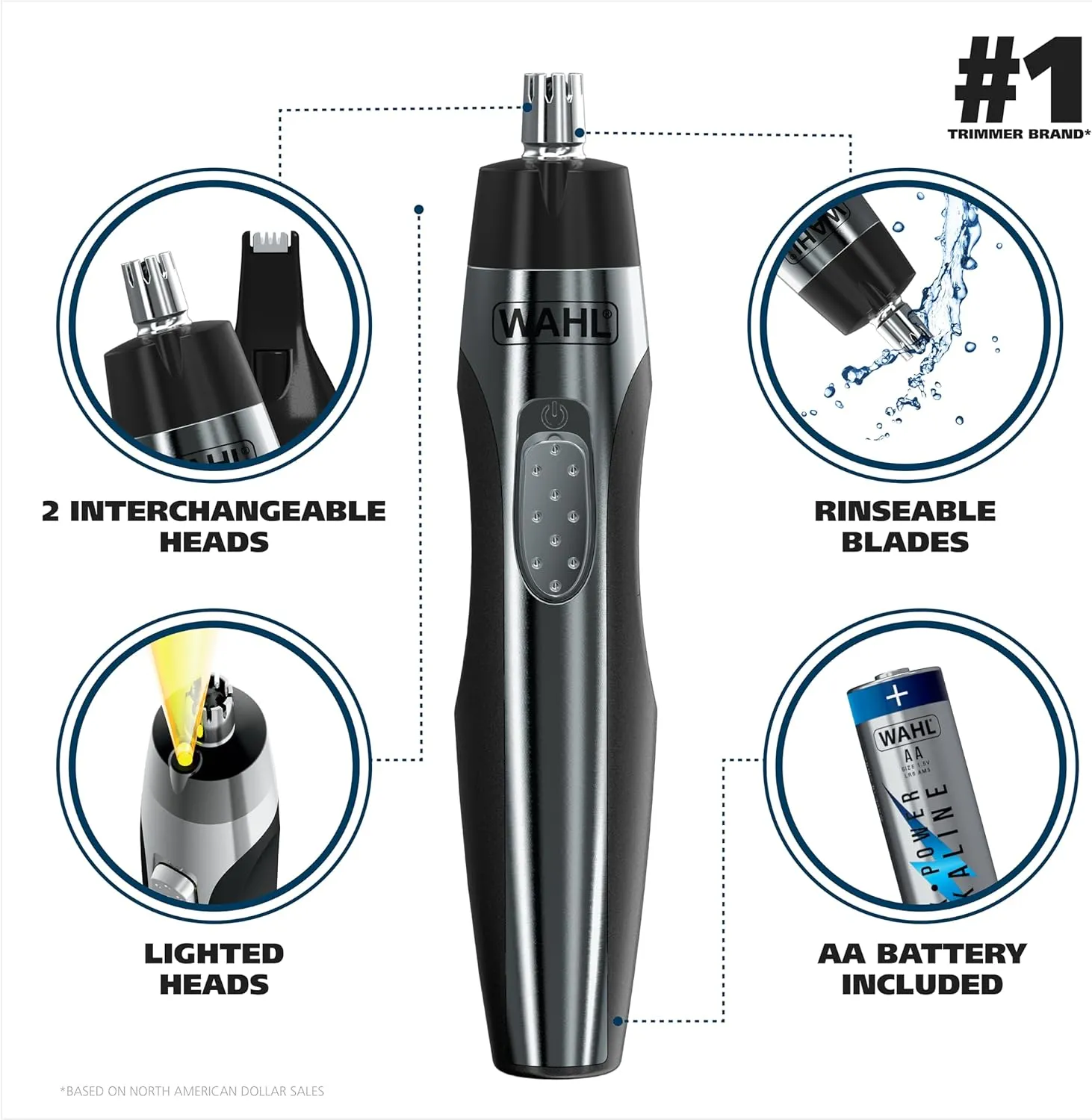 Wahl Lighted Battery Nose Hair Trimmer for Men & Women. Painless, Easy to See Nose, Ear, and Eyebrow Trimming with Built in Light, Battery Included. – Model 3023283