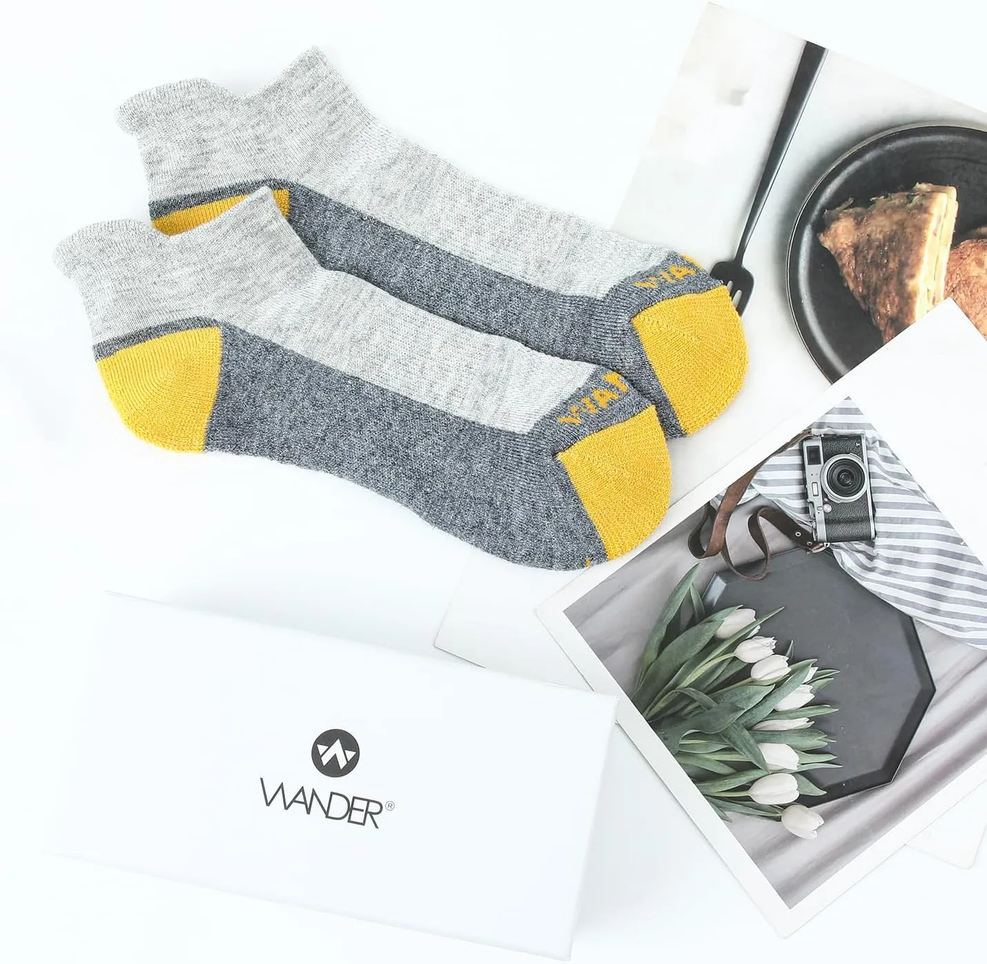 WANDER Merino Wool Ankle Running Hiking Socks 3 Pairs Lightweight Cushioned Sweat-Wicking No Show Athletic Socks Men Women