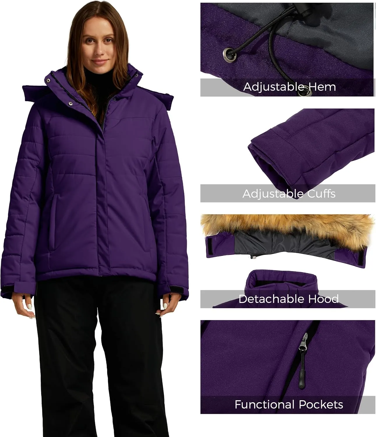 wantdo Women's Waterproof Ski Jacket Hooded Snow Coat Mountain Winter Parka Snowboarding Jackets