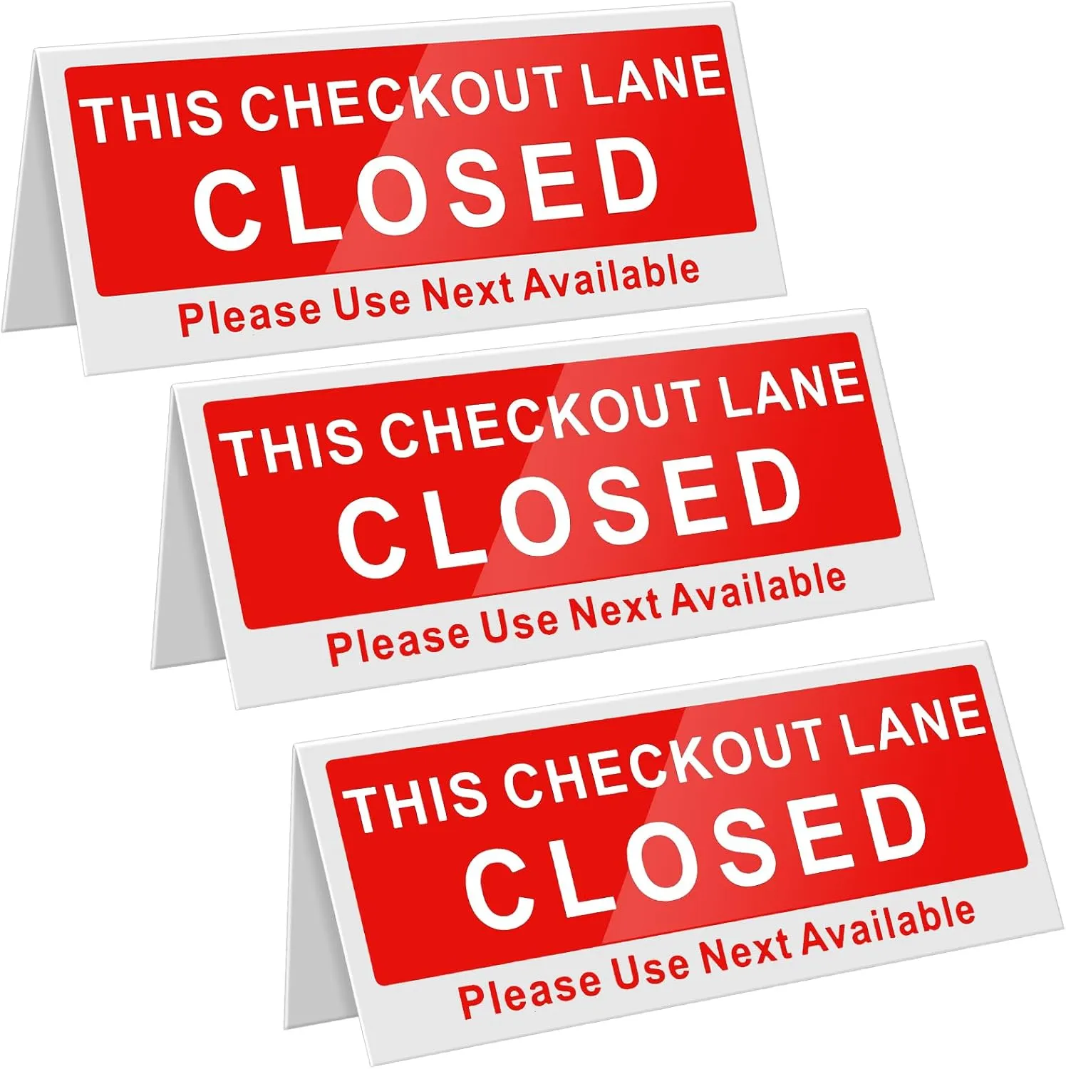 Wenqik 3 Pcs Checkout Closed Desk Sign 9.84 x 3.94'' V Shaped Tabletop Tent Sign for Offices Shops Banks Stores Dmv Retail, Double Side Red White Printed