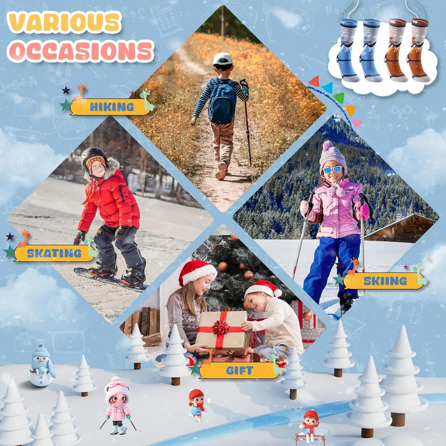 West Biking Kids Merino Wool Ski Socks for Boys Girls Knee High Socks Thermal Winter Warm Snowboard Socks 2 Pairs