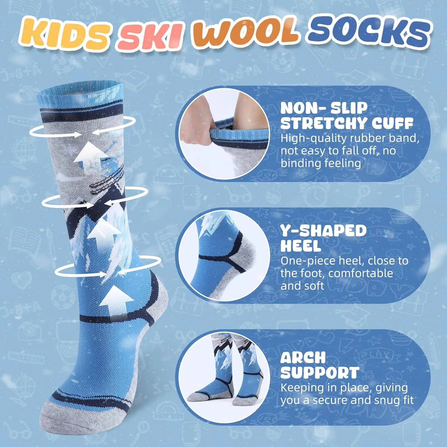 West Biking Kids Merino Wool Ski Socks for Boys Girls Knee High Socks Thermal Winter Warm Snowboard Socks 2 Pairs