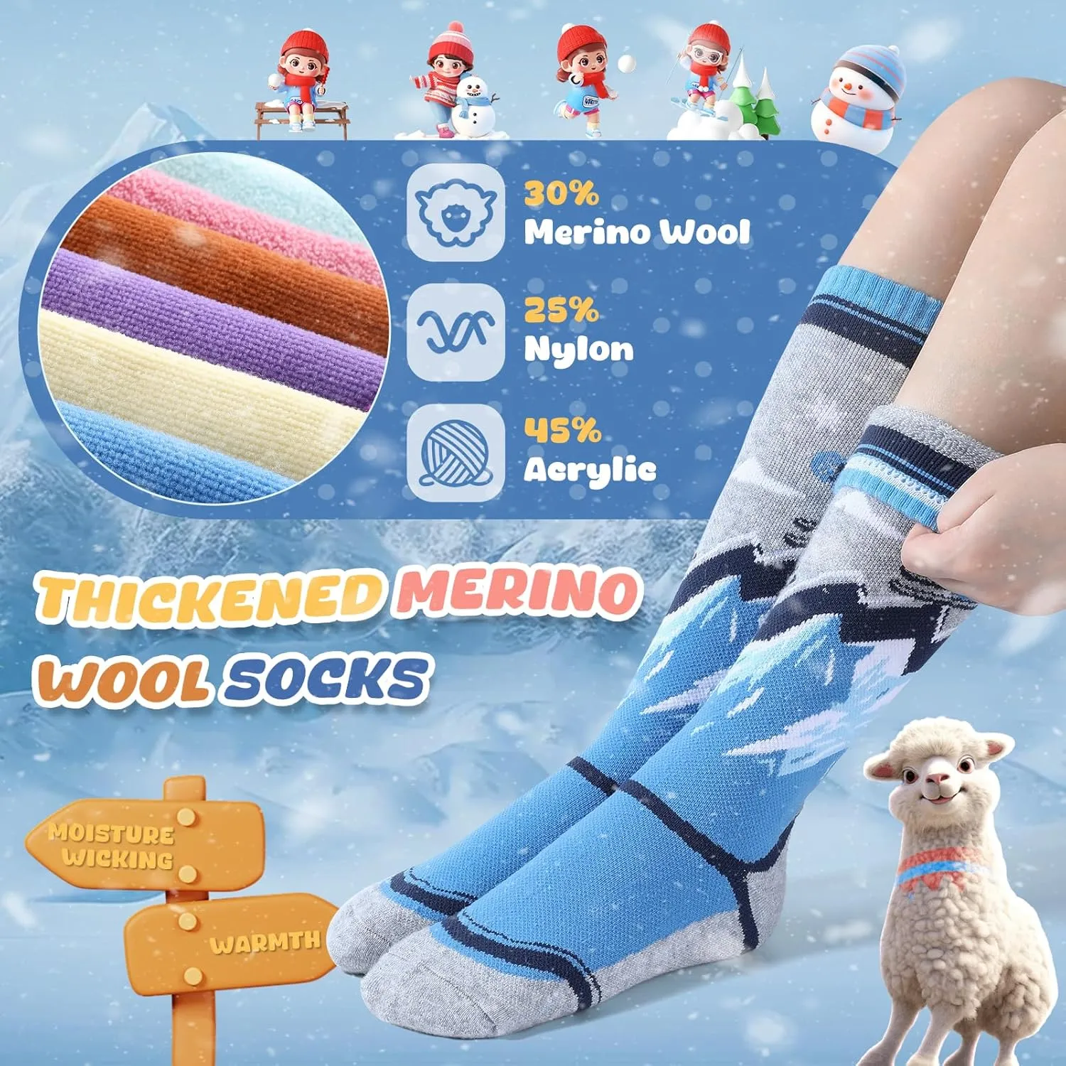 West Biking Kids Merino Wool Ski Socks for Boys Girls Knee High Socks Thermal Winter Warm Snowboard Socks 2 Pairs