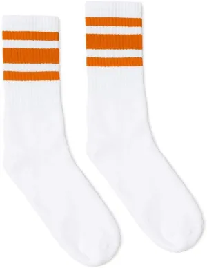 White with Orange Stripe Crew Socks Made in USA