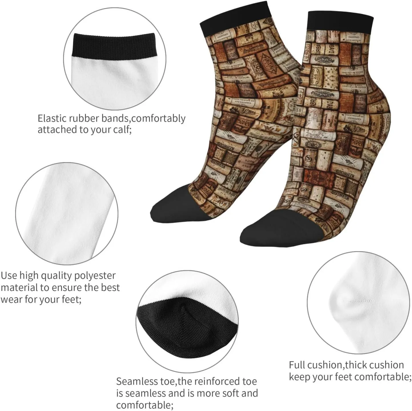 Wine cork print Men's Moisture Wicking Socks for Work Sports Boot Socks Athletic Running Daily
