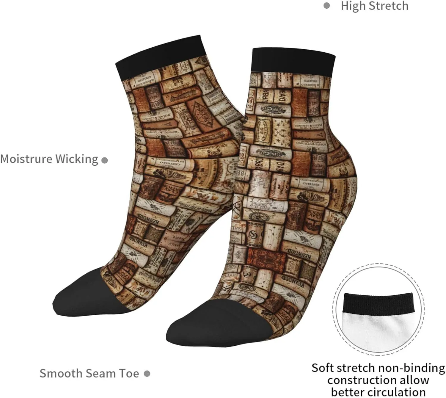 Wine cork print Men's Moisture Wicking Socks for Work Sports Boot Socks Athletic Running Daily