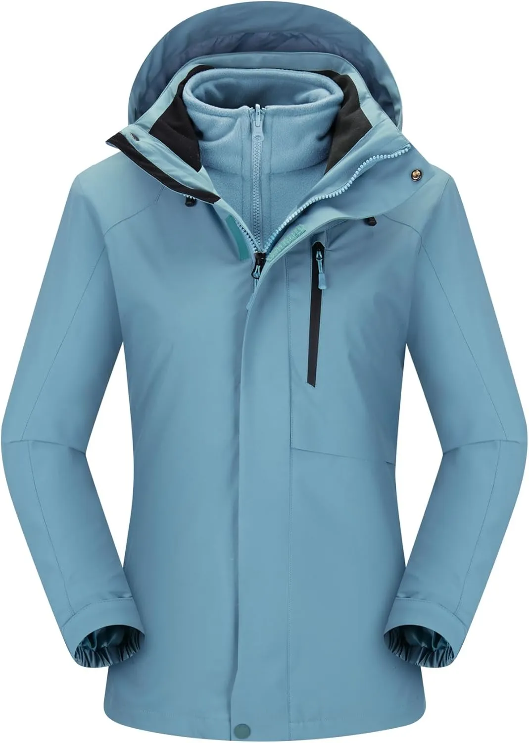 Women Winter Coat Double Warm Jacket Women's 3-in-1 Waterproof Jacket Hooded Rainproof Jacket Ski Jacket