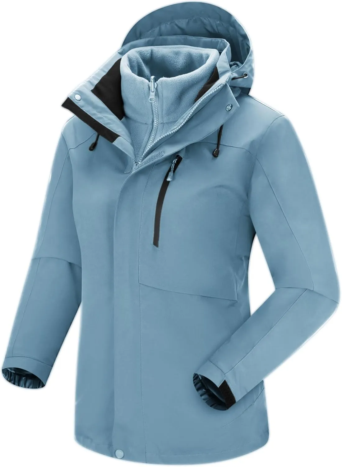 Women Winter Coat Double Warm Jacket Women's 3-in-1 Waterproof Jacket Hooded Rainproof Jacket Ski Jacket