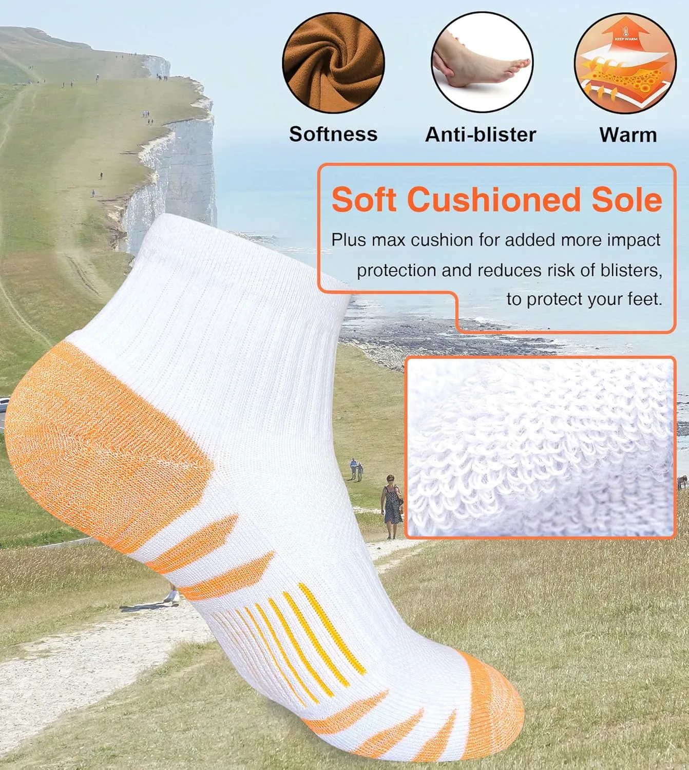 Womens Ankle Anti-blister Thick Cushioned Cotton Wicking Hiking Athletic Running Socks 5 Pairs