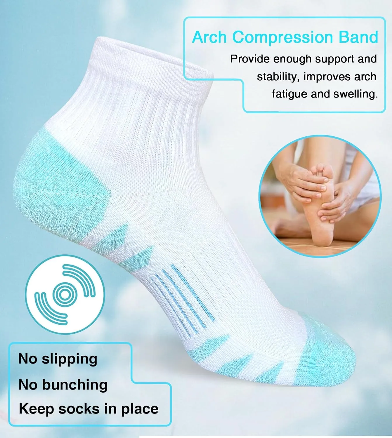 Womens Ankle Anti-blister Thick Cushioned Cotton Wicking Hiking Athletic Running Socks 5 Pairs