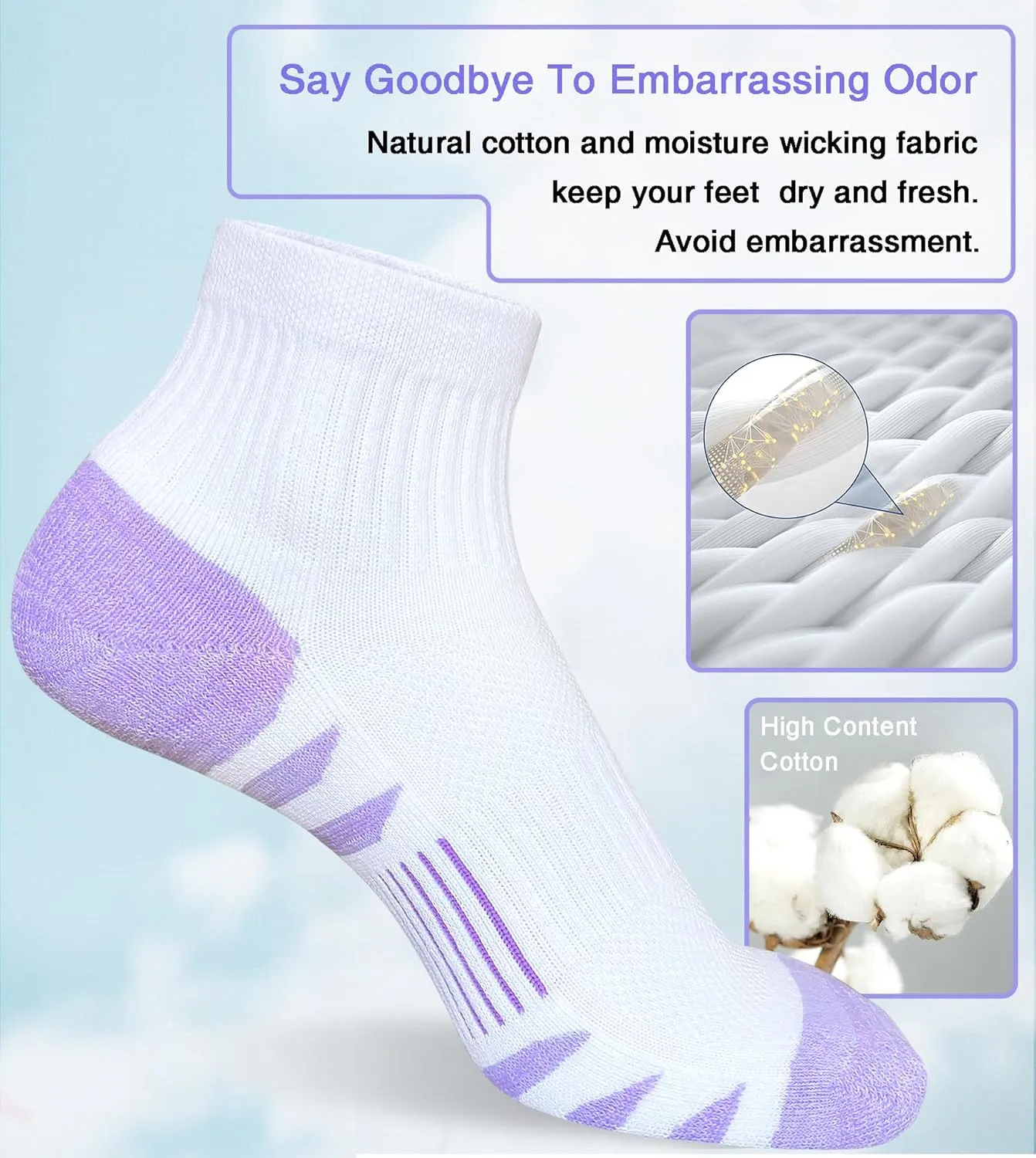 Womens Ankle Anti-blister Thick Cushioned Cotton Wicking Hiking Athletic Running Socks 5 Pairs