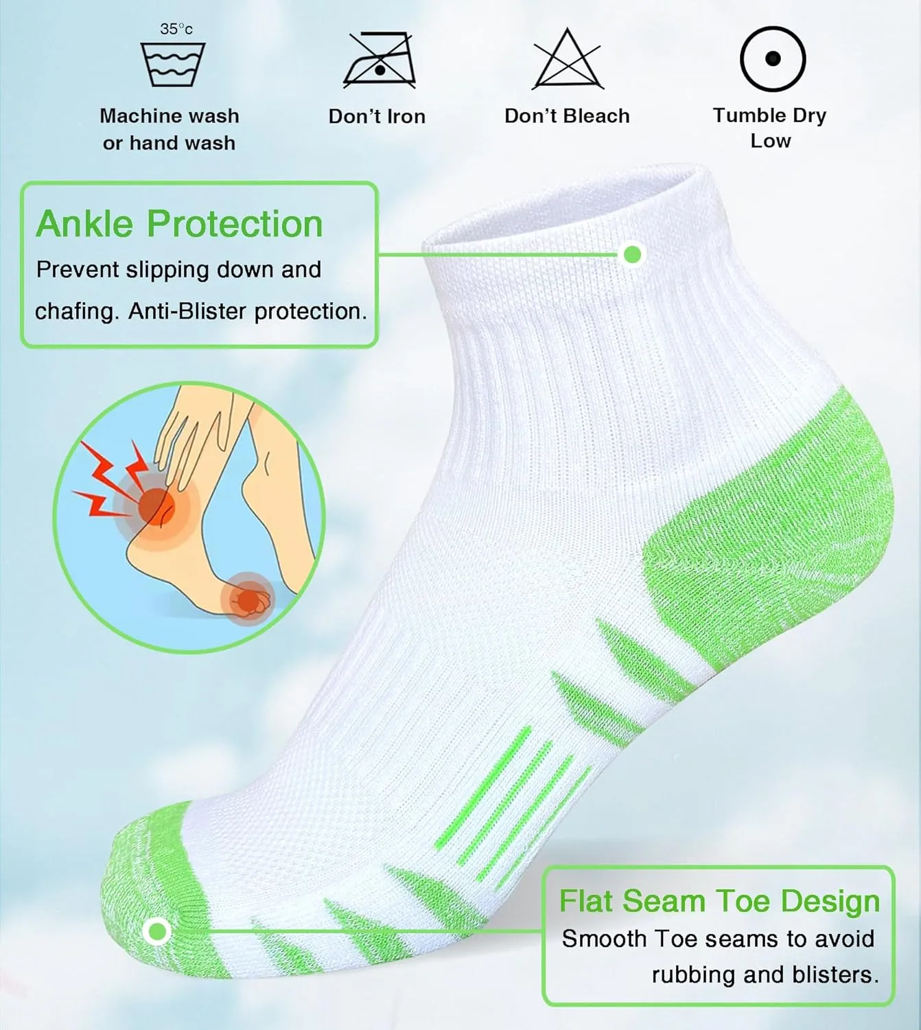 Womens Ankle Anti-blister Thick Cushioned Cotton Wicking Hiking Athletic Running Socks 5 Pairs
