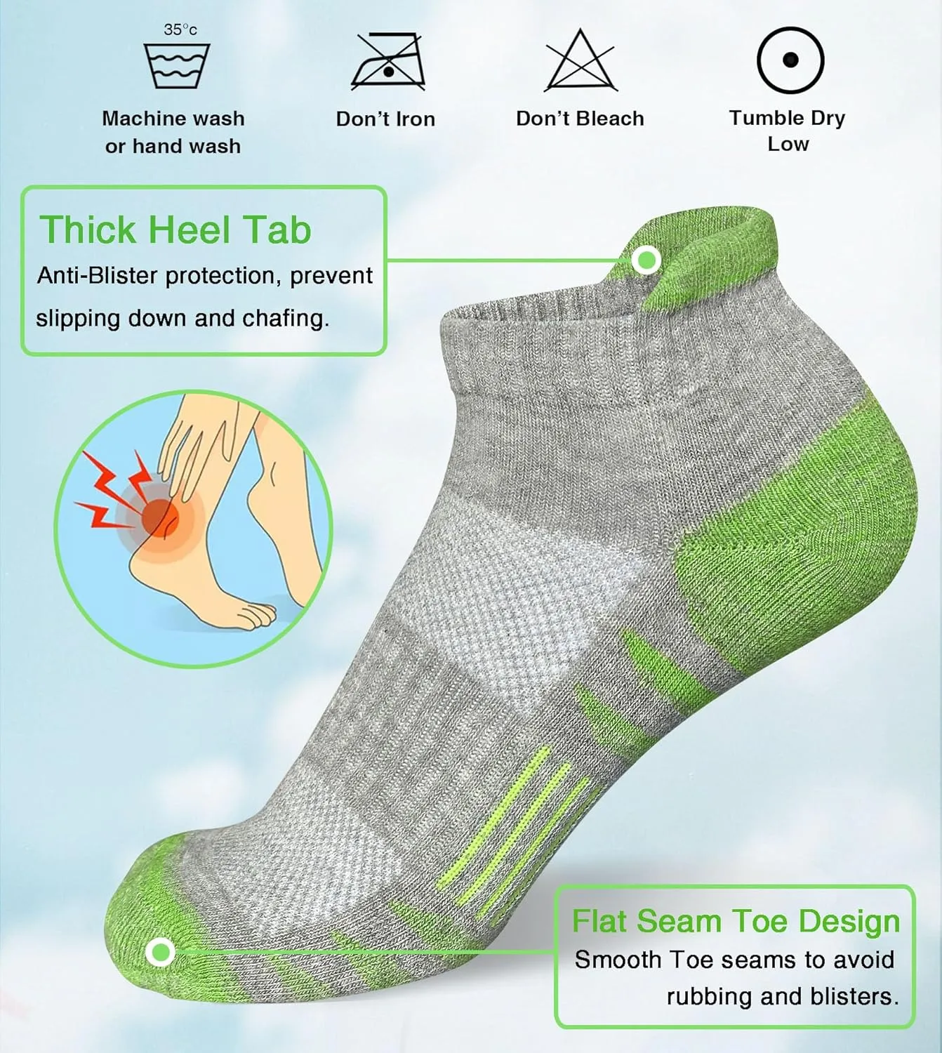 Womens Ankle Anti-blister Thick Cushioned Wicking Odor Resist Athletic Running Socks 5 Pairs
