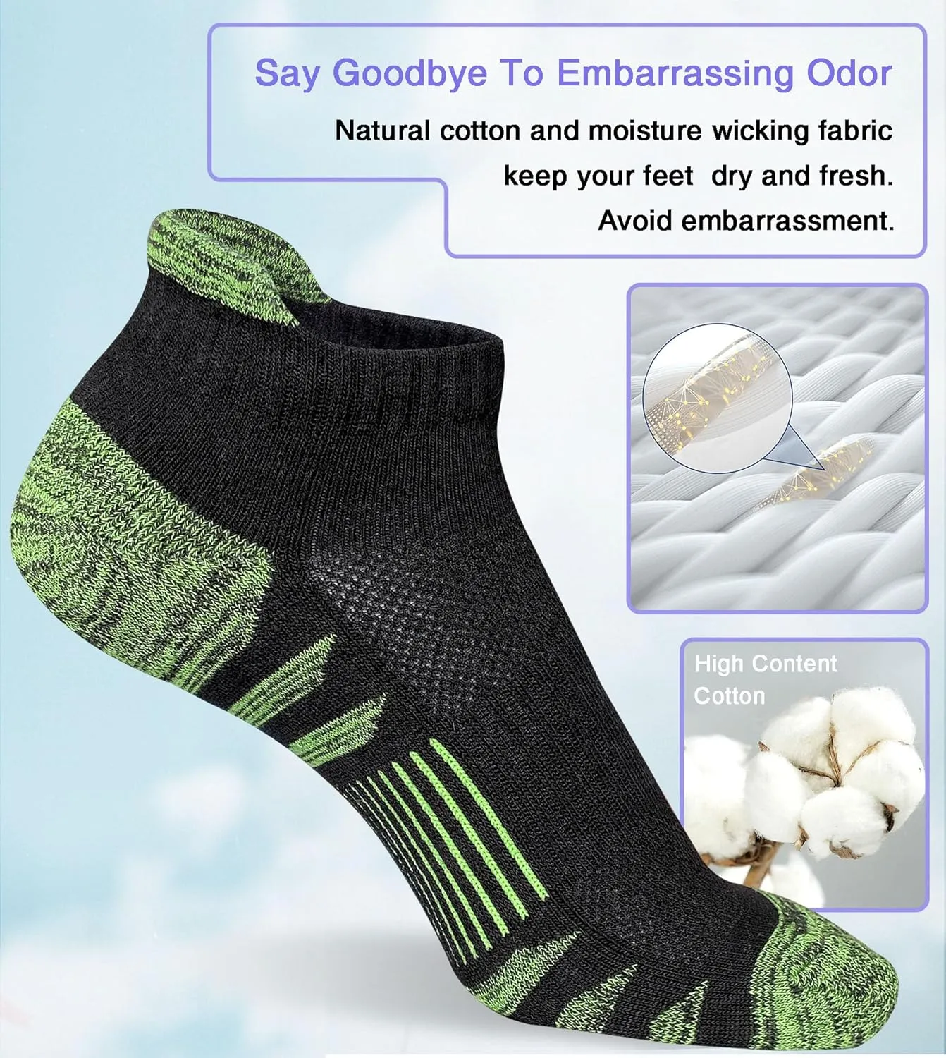 Womens Ankle Anti-blister Thick Cushioned Wicking Odor Resist Athletic Running Socks 5 Pairs