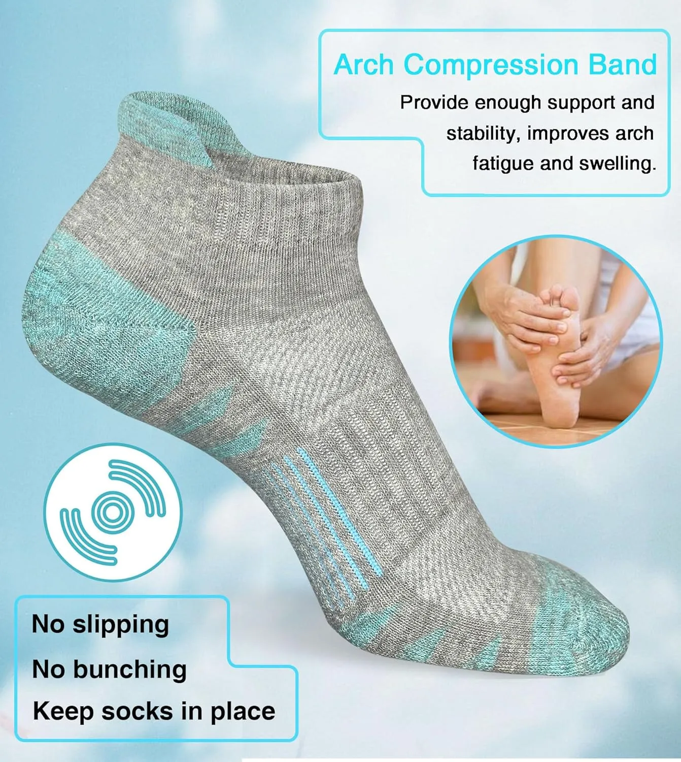 Womens Ankle Anti-blister Thick Cushioned Wicking Odor Resist Athletic Running Socks 5 Pairs
