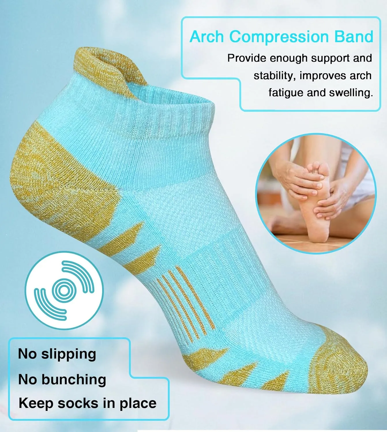 Womens Ankle Anti-blister Thick Cushioned Wicking Odor Resist Athletic Running Socks 5 Pairs