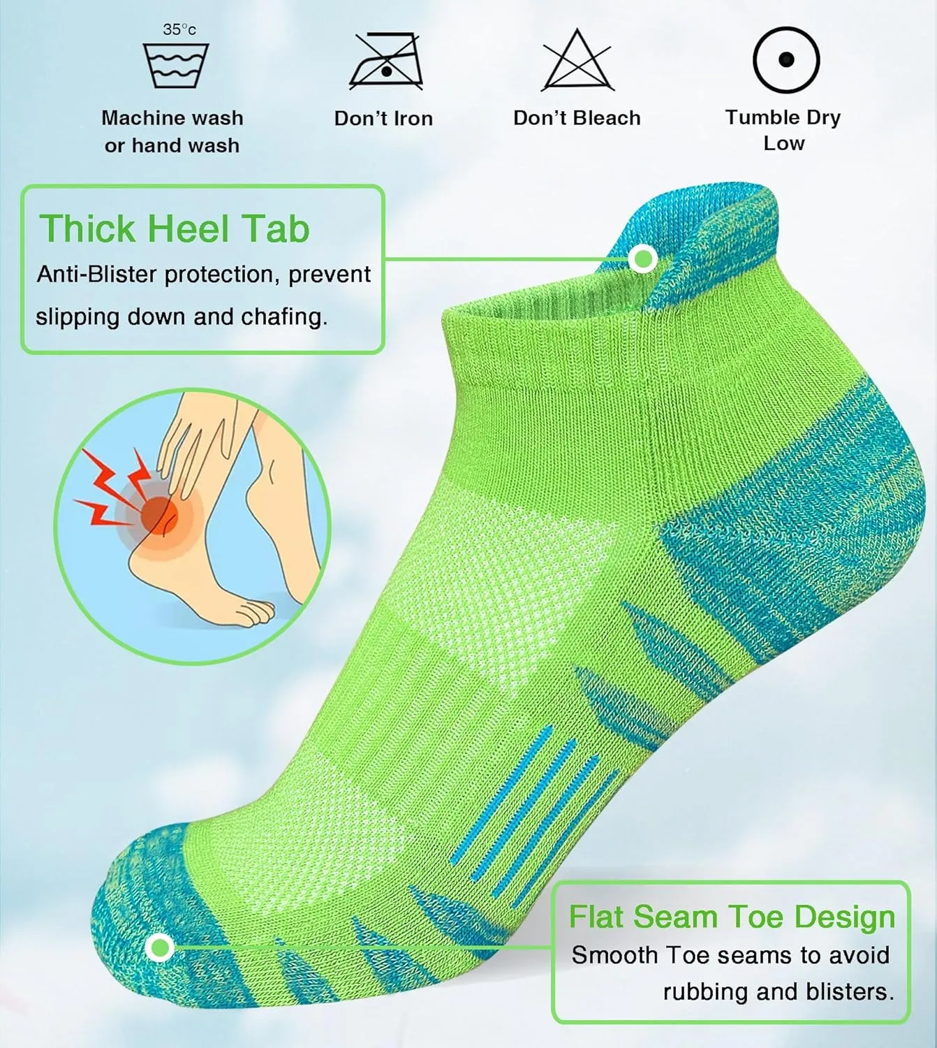 Womens Ankle Anti-blister Thick Cushioned Wicking Odor Resist Athletic Running Socks 5 Pairs